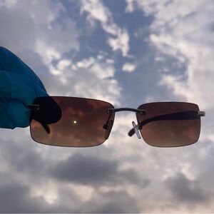 Gold/ Brown gradient squared+rounded rimless designer luxury glasses NEW unisex